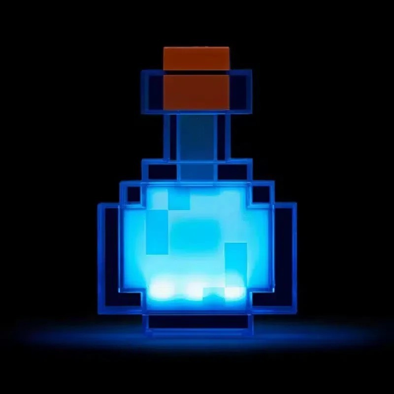 LumeCraft blue glass pixel potion bottle lamp glowing cyan